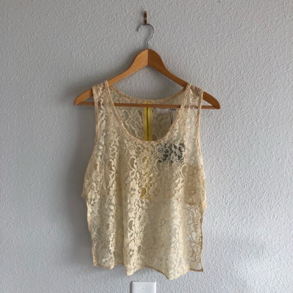 LF Cream Lace Top Neon Zipper Open Back Sheer  NWT